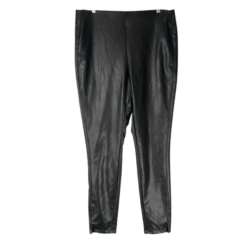 Dunnes Black Faux Leather Leggings Size 16 Pull On High Rise Skinny Pants
